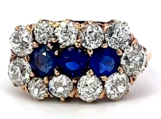 Edwardian Sapphire diamond ring on a rose gold setting