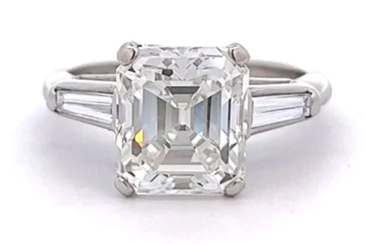 Art Deco 4.06 carat emerald cut diamond on a platinum setting