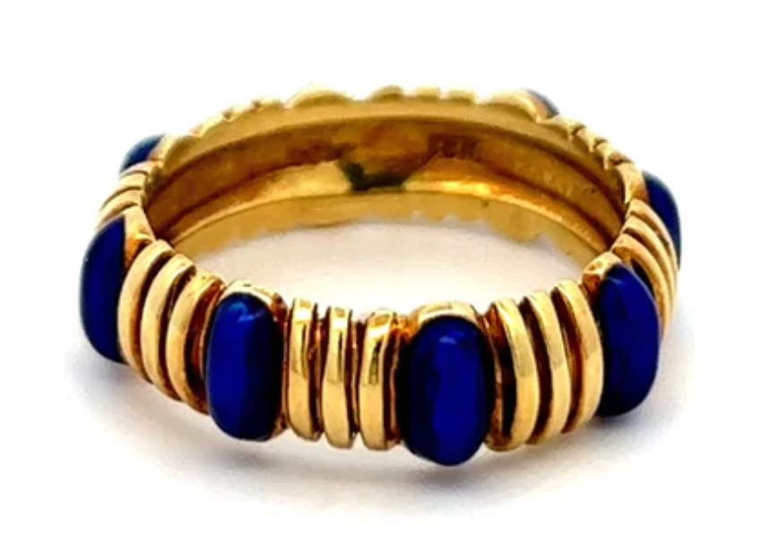 Vintage Tiffany and Co royal blue enamel and yellow gold ring