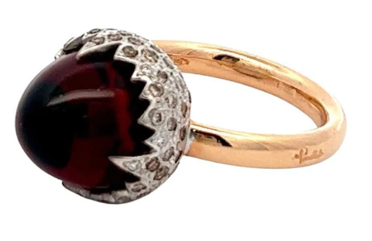 Vintage pomellato italian garnet diamond chimera ring on a rose gold setting