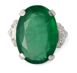 Mid century 13.93 carat zambian emerald diamond on a platinum cocktail ring