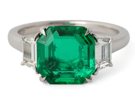 Vintage AGL SSEF 2.51 carat colombian emerald diamond on a platinum setting
