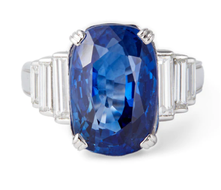 Mid century GIA 10.22 carat ceylon sapphire diamond on a white gold cocktail ring