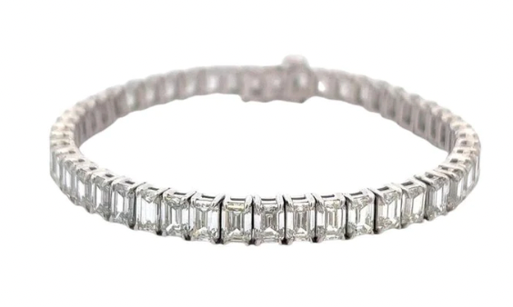 GIA 14.89 carat emerald cut diamond tennis bracelet on a 18k white gold setting