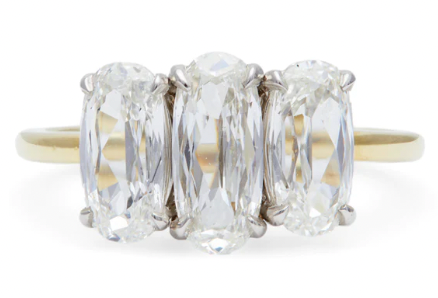 Jack Weir and Sons three stone diamond ring a 18k yellow gold setting