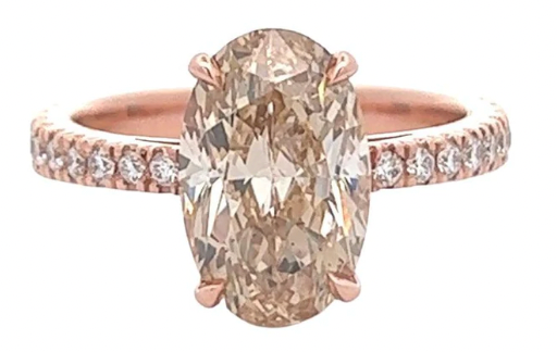 GIA 3.20 carat fancy color oval brilliant cut diamond a 18k rose gold setting 