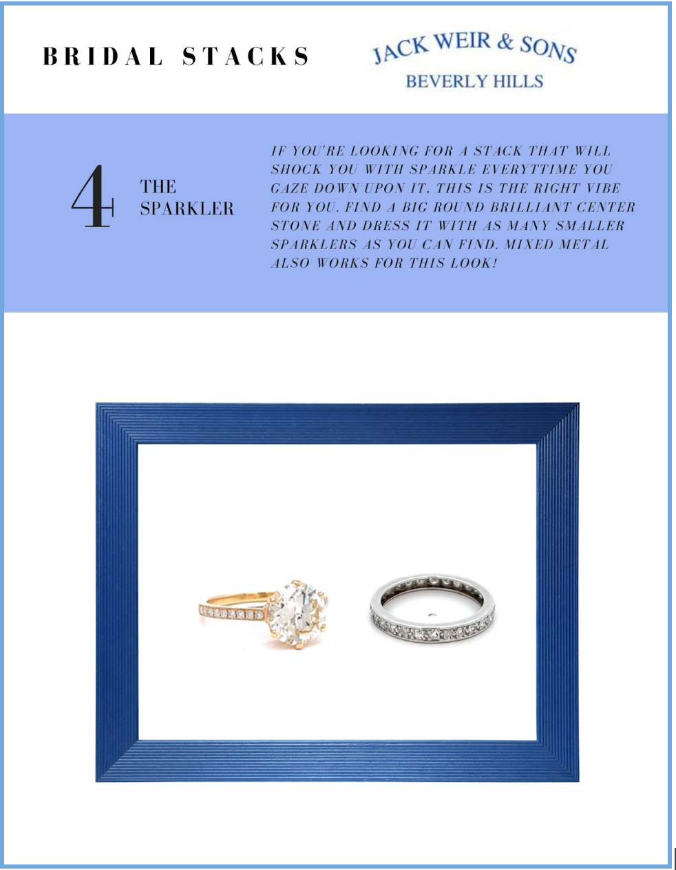 A yellow gold diamond ring on a diamond band and a platinum diamond eternity band sit side by side on white background with copy discussing how to get the most sparkle on your finger!