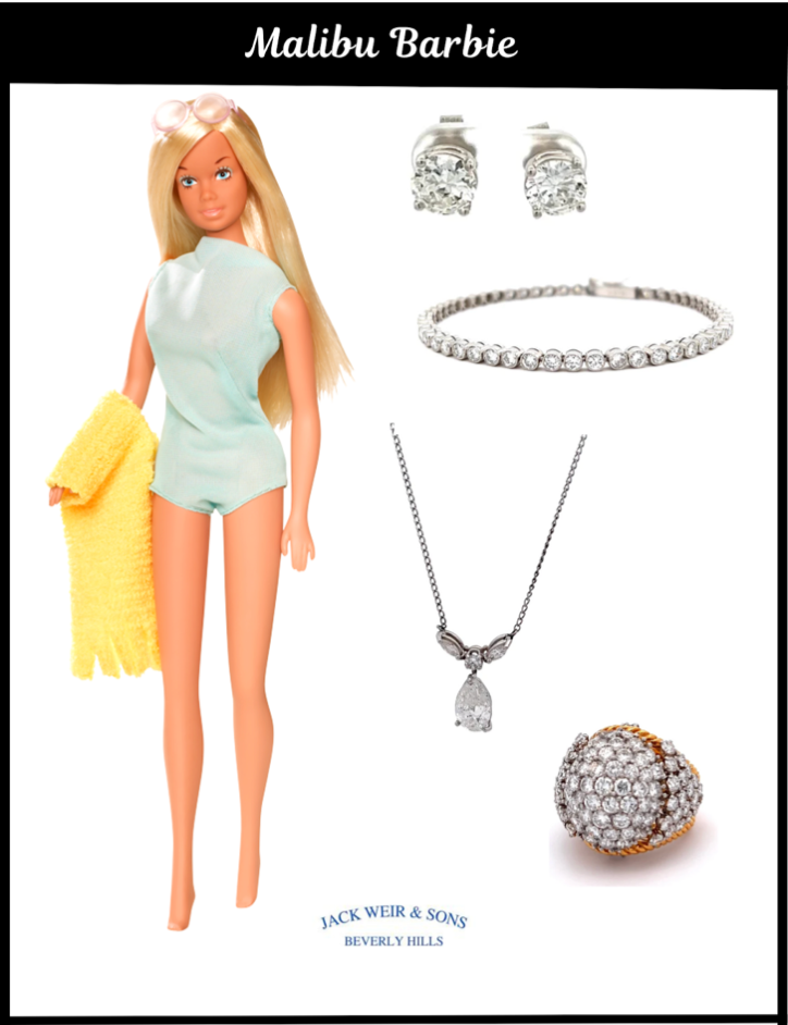 Barbie and our diamond studs, diamond tennis bracelet, diamond pendant and diamond ring