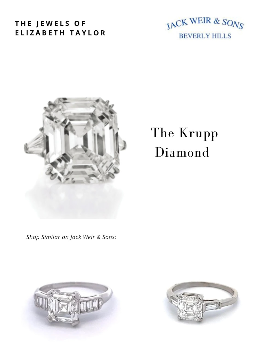 Vertical compilation on a white background featuring the iconic Krupp diamond ring at the top, followed by two similar diamond rings displayed below it.