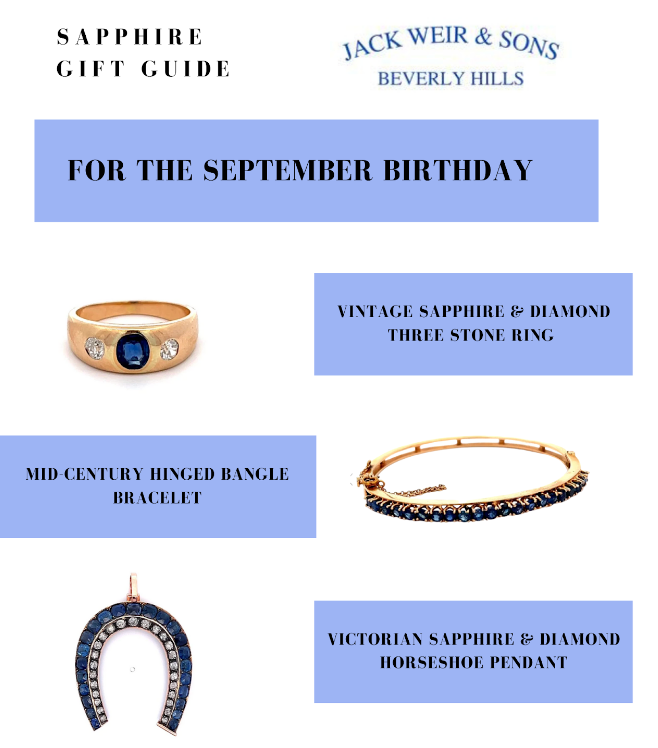 Sapphire gift guide with a ring, bangle and pendant