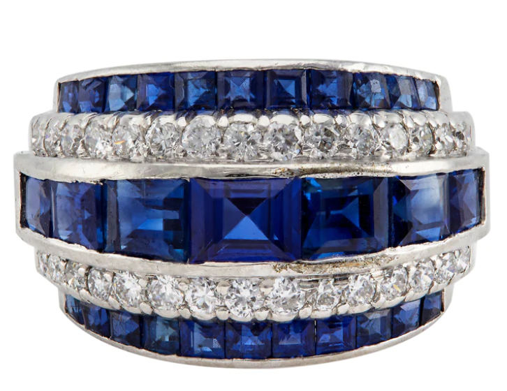 Oscar Heyman sapphire and diamond thick band ring