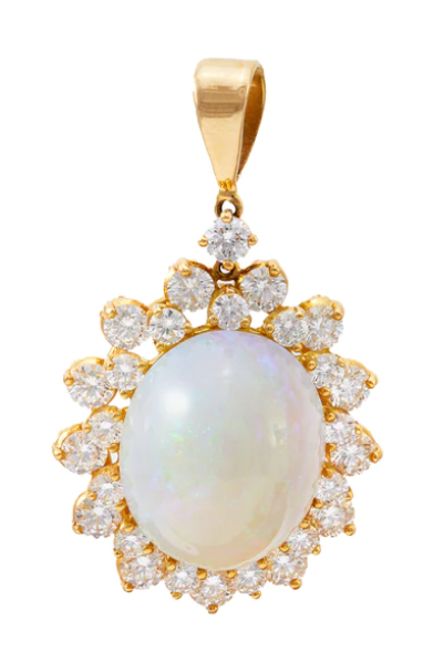 Vintage hammerman brothers opal and diamond yellow gold pendant