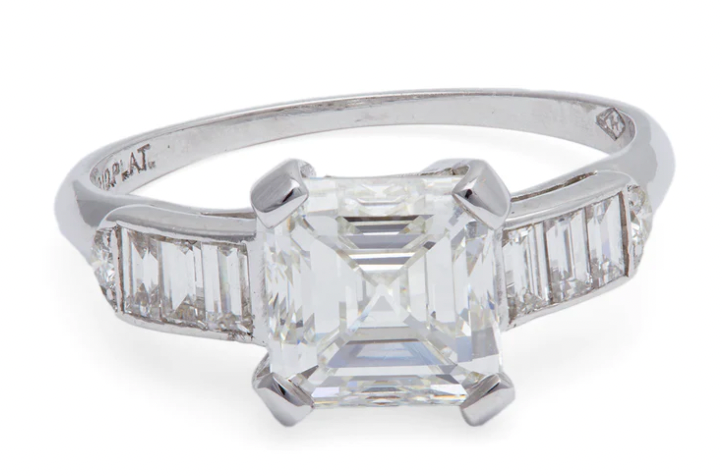 Art deco GIA 2.12 asscher cut on a platinum setting