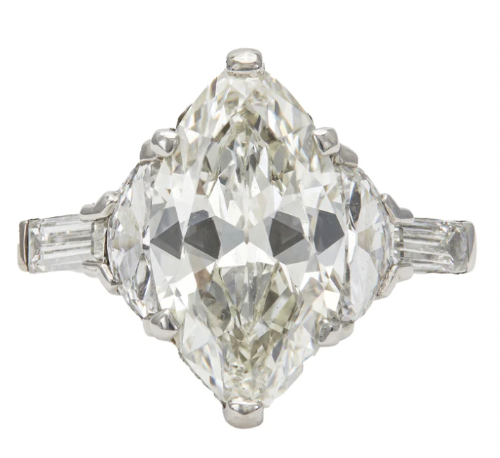 Art Deco WGI 3.12 Carat marquise cut on a platinum setting