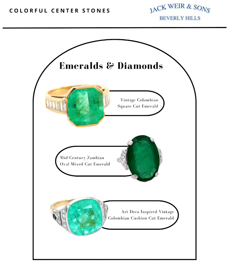 Emerald and diamond rings