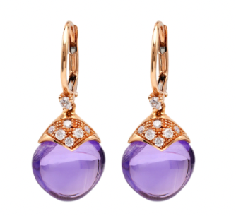 Amethyst earrings on a gold setting with diamonds