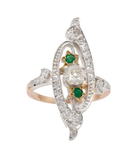 Art Deco Diamond and Emerald Dinner Ring