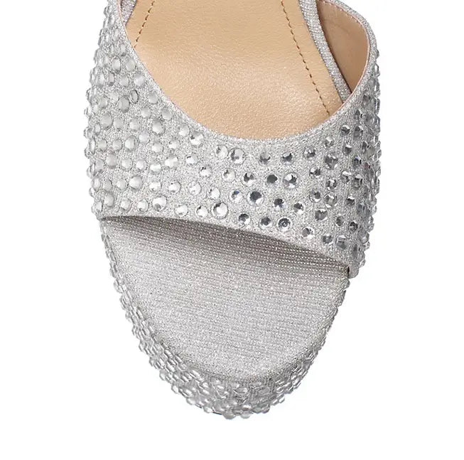 Women’s Leather Block Heel Rhinestone High Heel Sandals