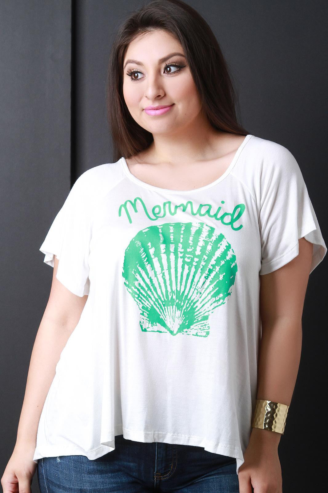 Mermaid Clam Shell Graphic Print Tee