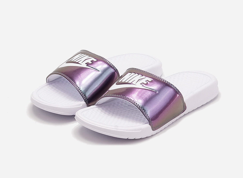 purple nike benassi slides