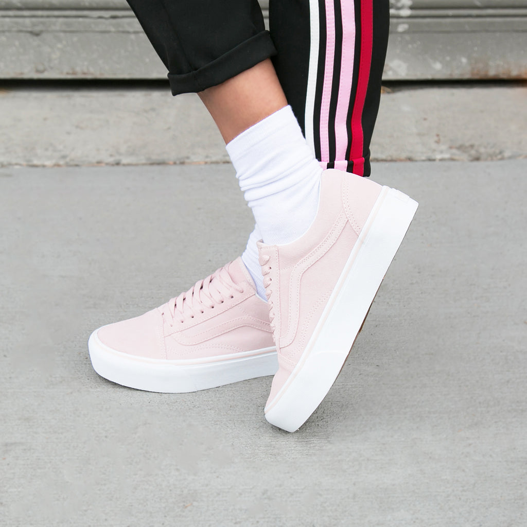 vans old skool platforms sepia rose white