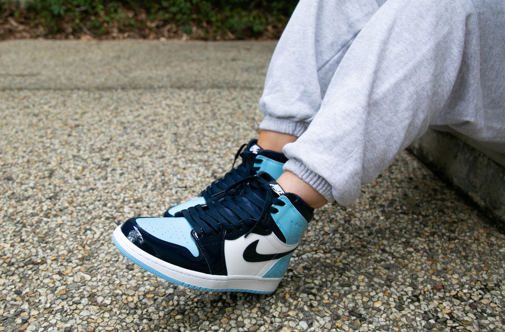 jordan 1 unc patent on feet