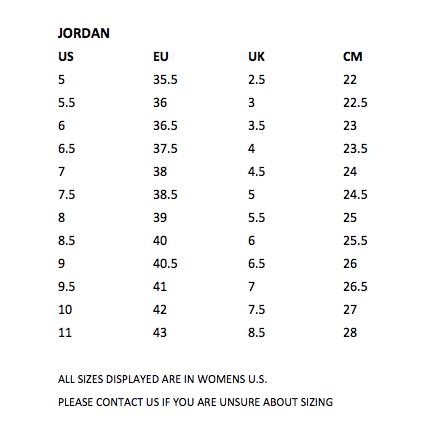 jordan 1 size chart