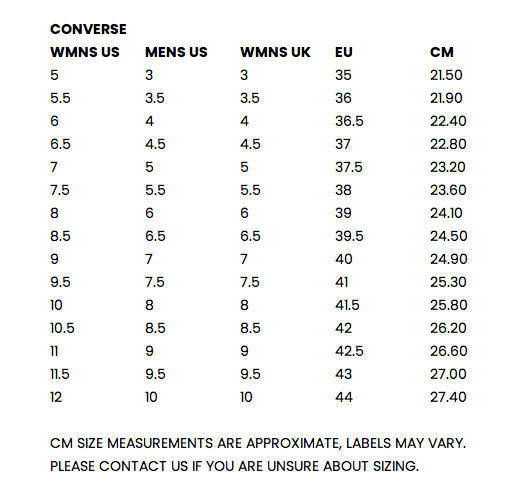 converse size chart women's