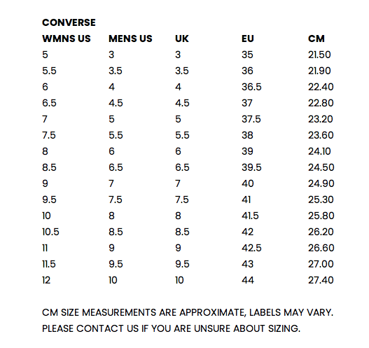 converse size chart womens