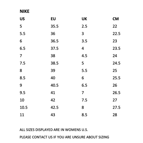 size chart for air force ones