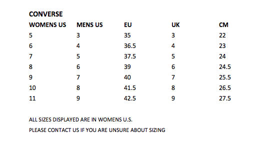 converse size chart europe