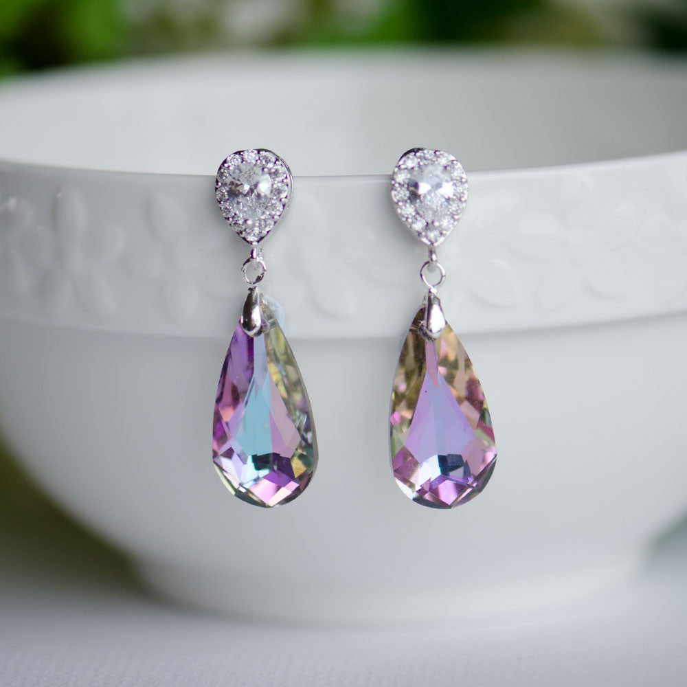 Purple Stone Princess-Cut Cushion Halo Stud Earrings (Silver) – Popular J