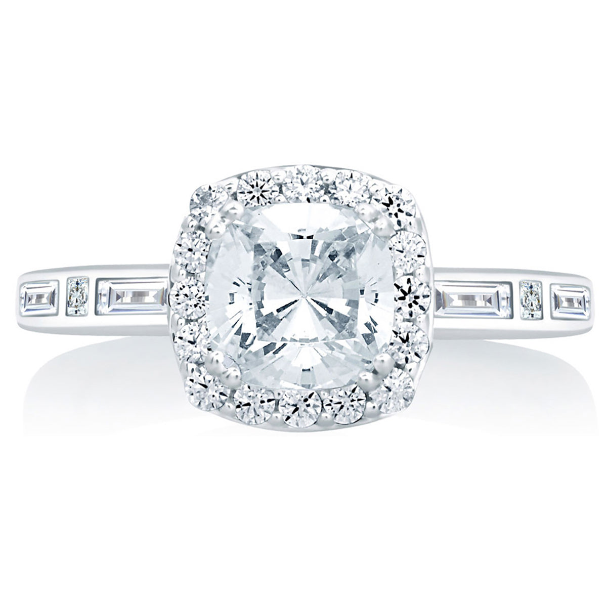 A.Jaffe Cushion Cut Halo w/ Baguettes 