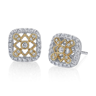 Mars 14K Two-Tone Gold 0.50ct. Diamond Filigree Stud Earrings