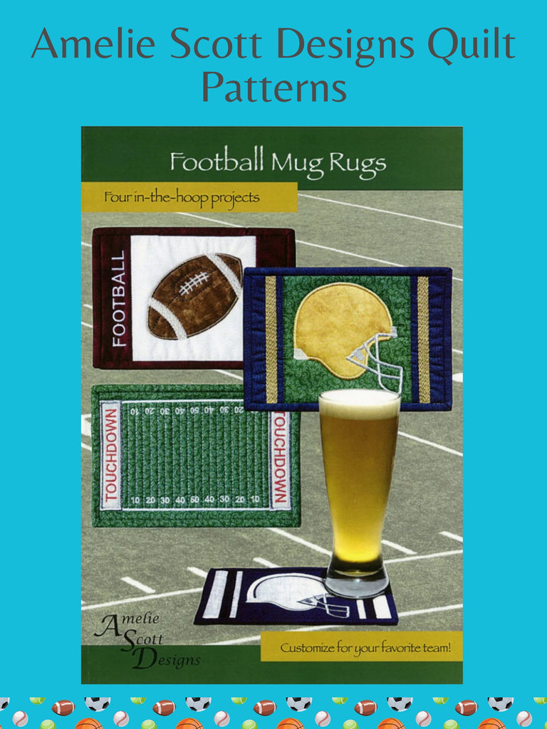 Football Mug Rugs by Amelie Scott Designs Quilt Patterns.