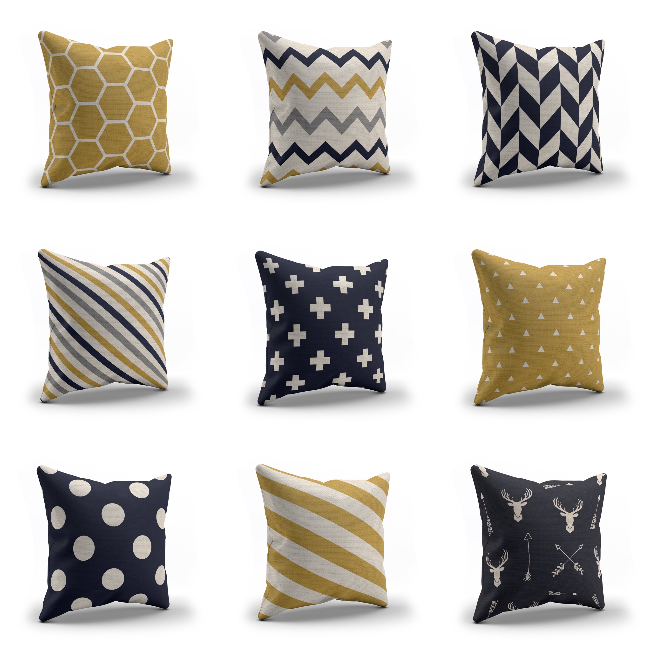 Navy Blue Mustard Yellow Throw Pillows