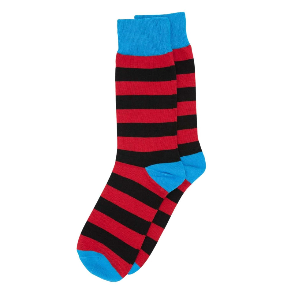 Mens Crew Premium Cotton Striped Socks Colorful Stripe Red | Pantsnsox