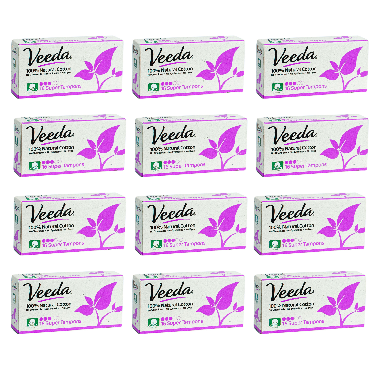 Veeda Natural All-Cotton super Tampons no chemicals , 64 Count