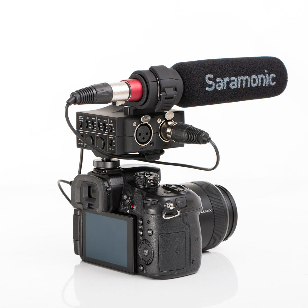 MixMic 2-Channel XLR On-Camera Audio Mixer with SR-NV5 Shotgun Mic Kit – Saramonic USA