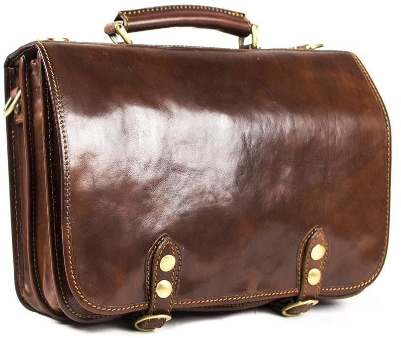 Italian Leather Flapover Briefcase Laptop Satchel - Rivello Leather