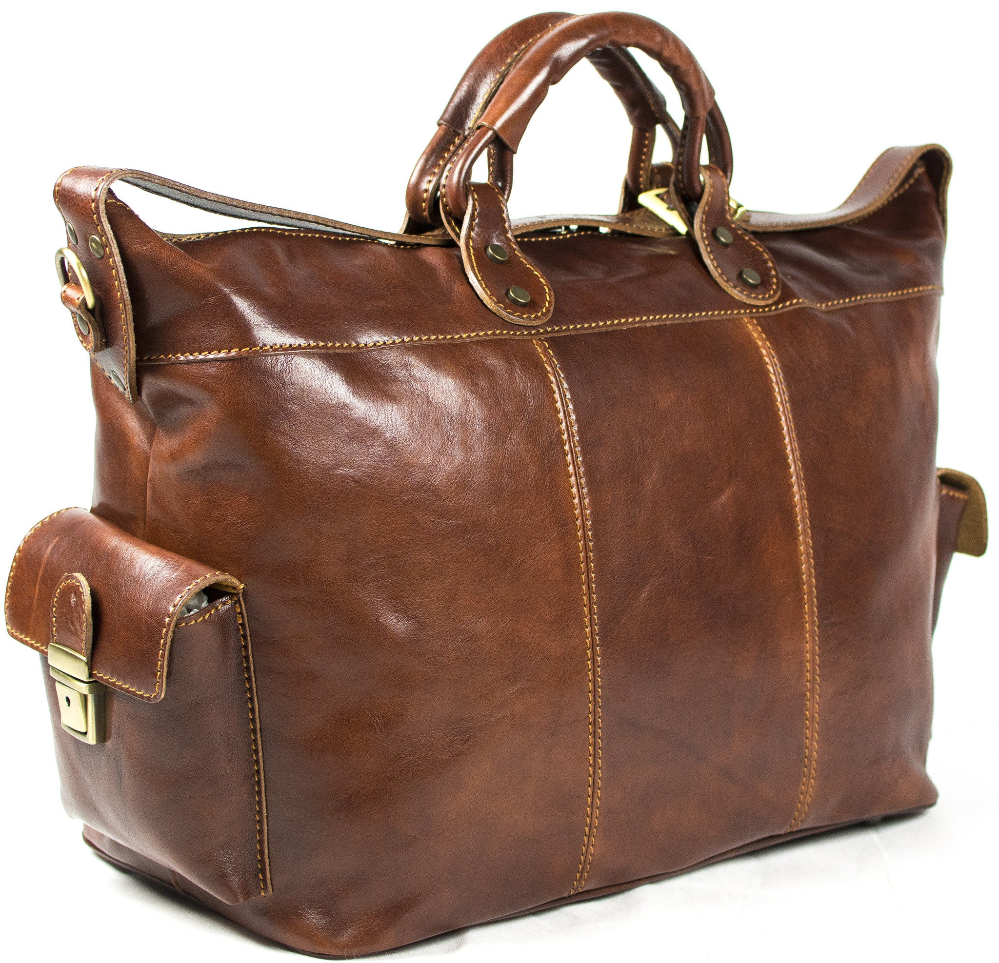 Italian Leather Weekend Travel Hand Luggage Tote Bag - Rivello Leather
