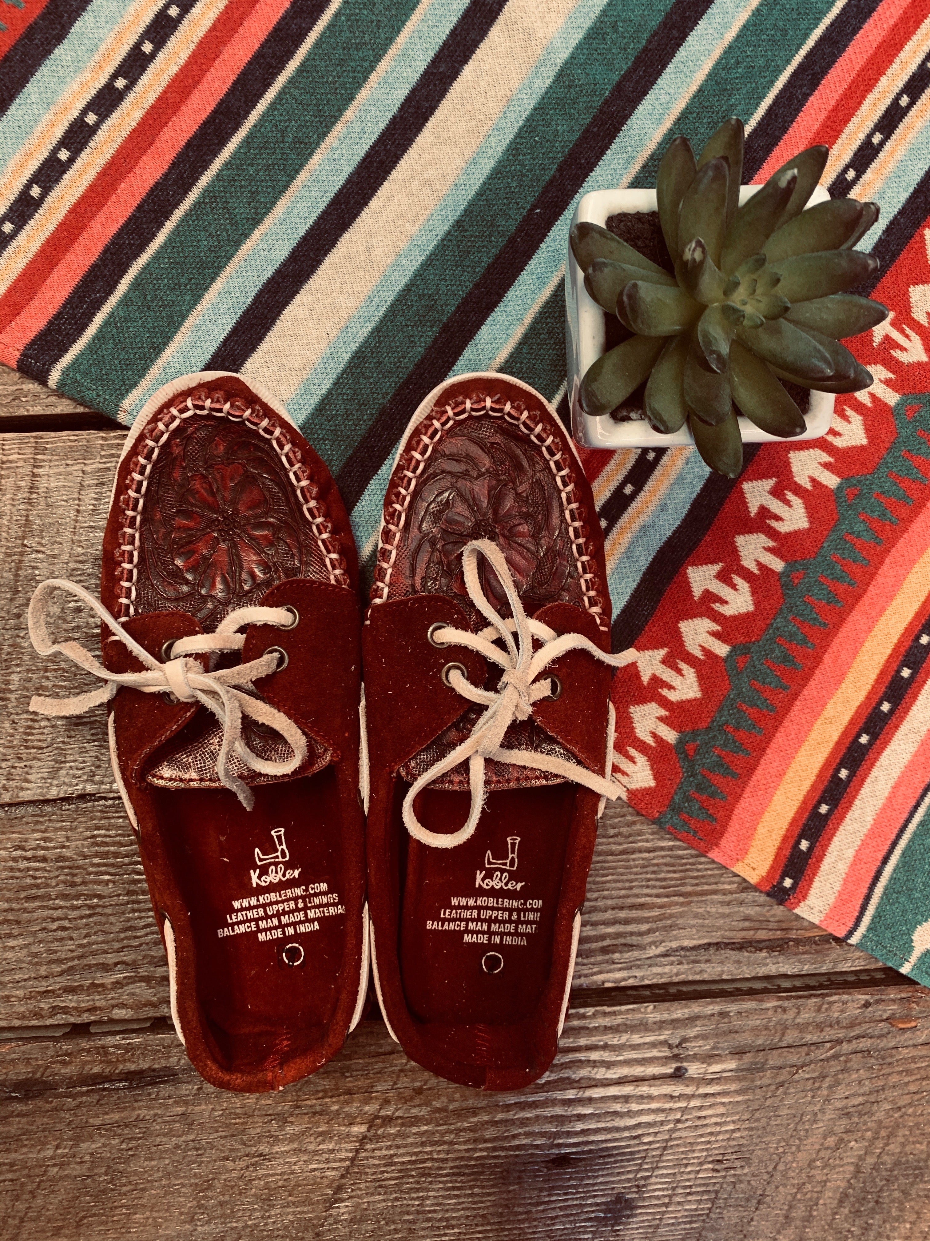 The Tooled Leather Burgundy Moccasins 