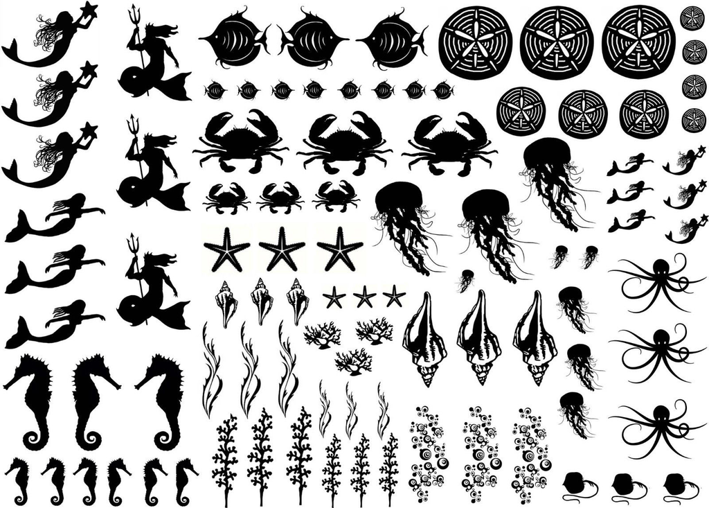 Under The Sea 1 4 To 1 Black 381 Or White 125 Fused Glass Decals Captive Decals