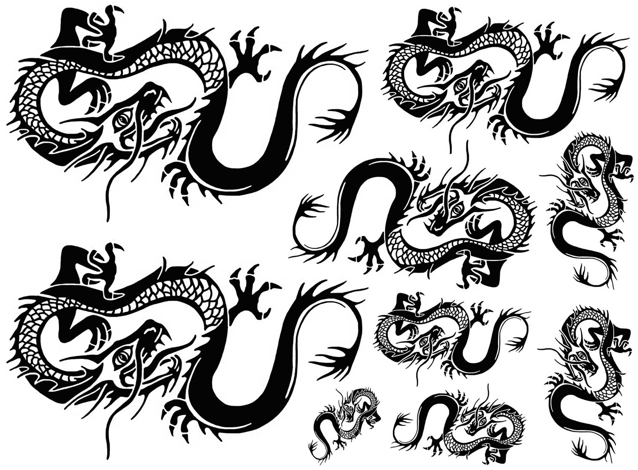 Chinese Dragons Large Black 868 Fused Glass Decals