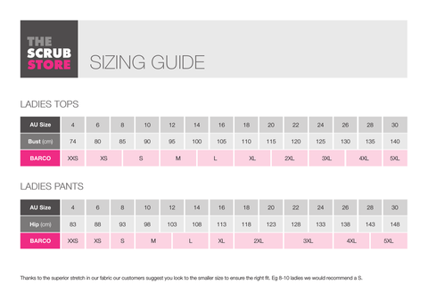 skechers scrubs size chart