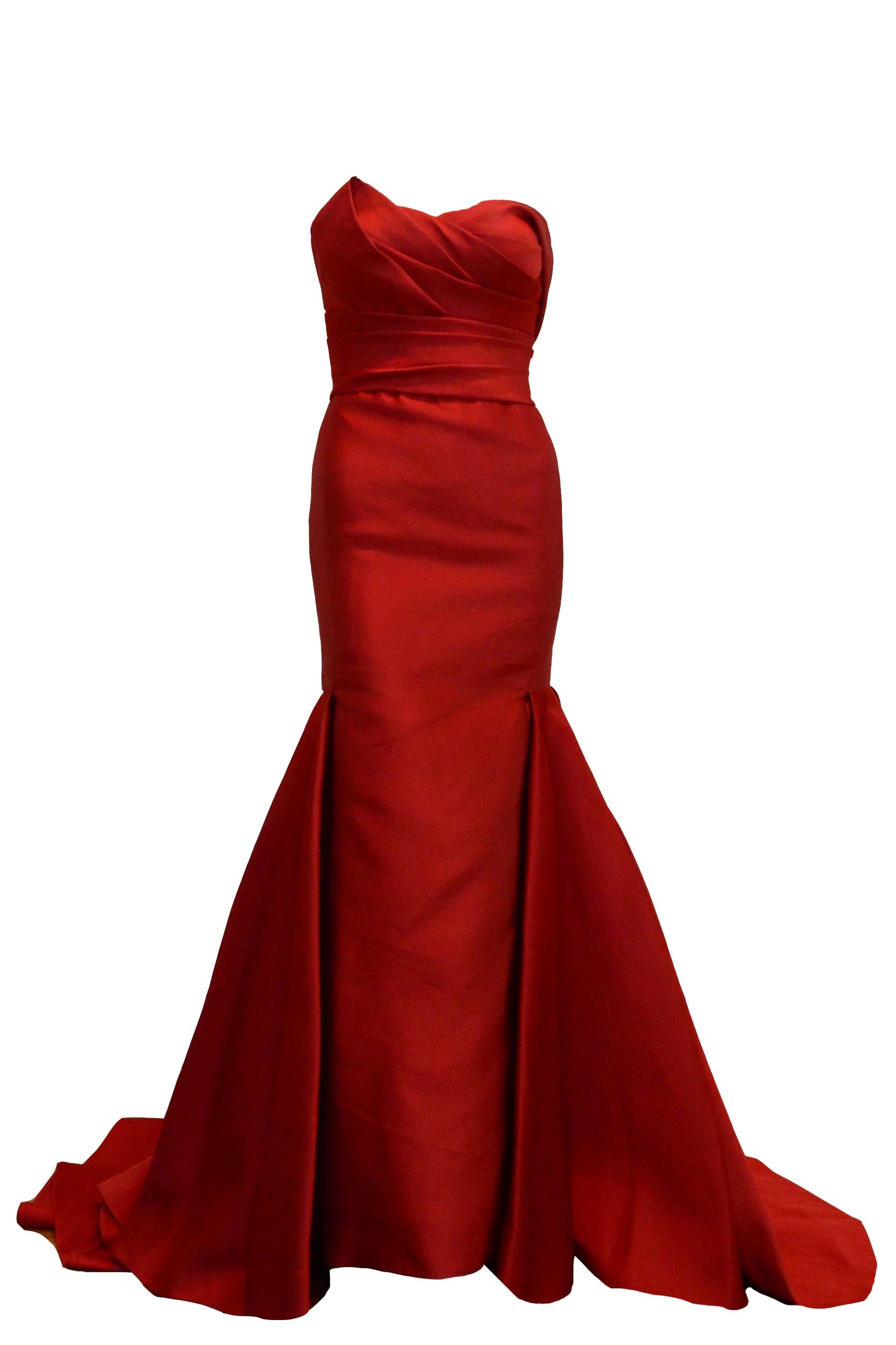 Adrian Gan Red Strapless Pleated Mermaid Gown | TheDresscodes.com