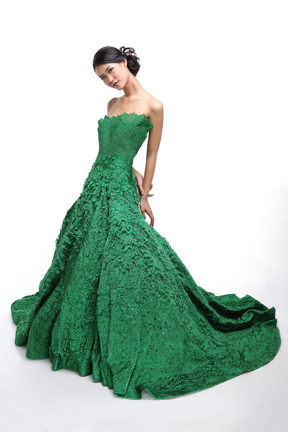  Hian  Tjen  Green Strapless Gown  TheDresscodes com