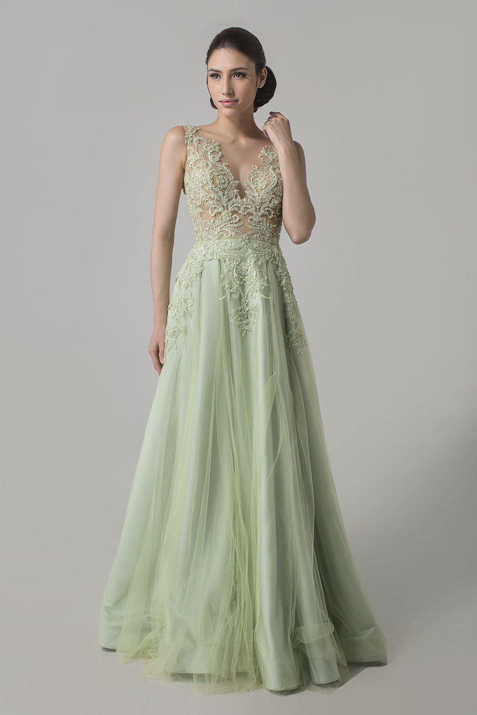 pastel green gown