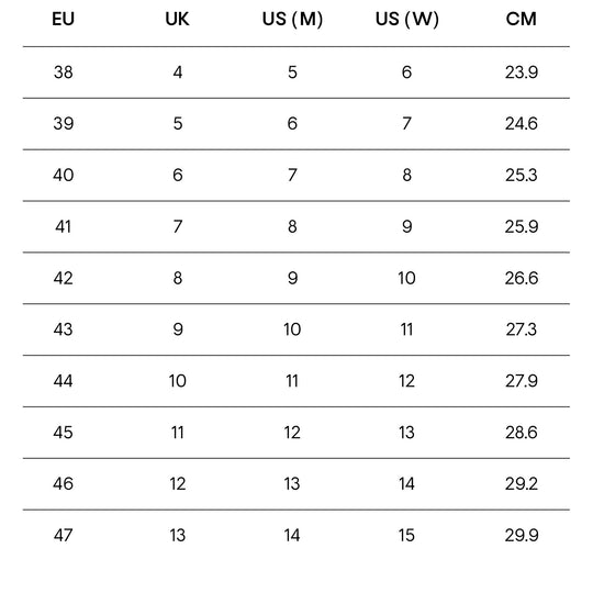 Shoe Size Chart | Quoc