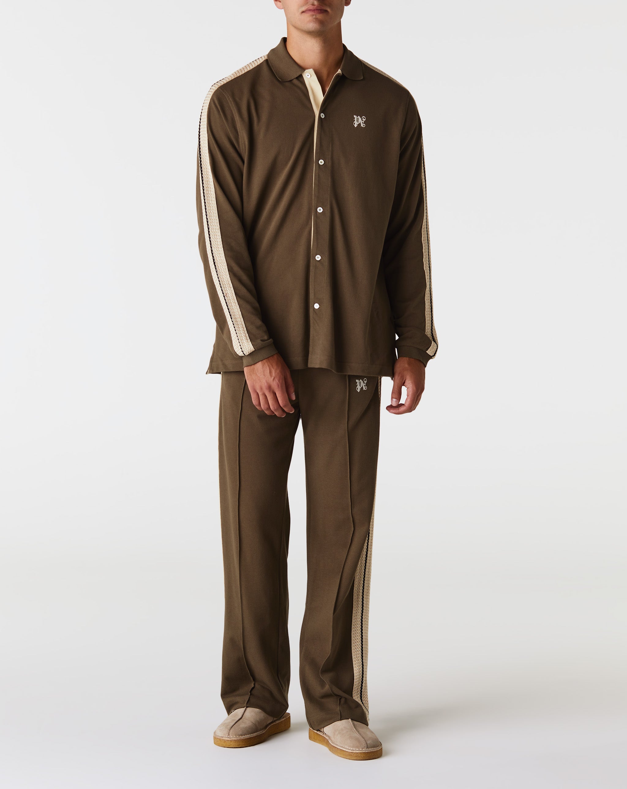 Palm Angels Pa Monogram Piquet Track Pants - Brown | Off White / XL